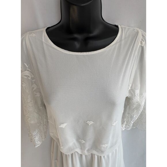 Orange Creek White Boho Lace Midi Dress Size S Embroidered Prairie Cottage - Picture 2 of 10